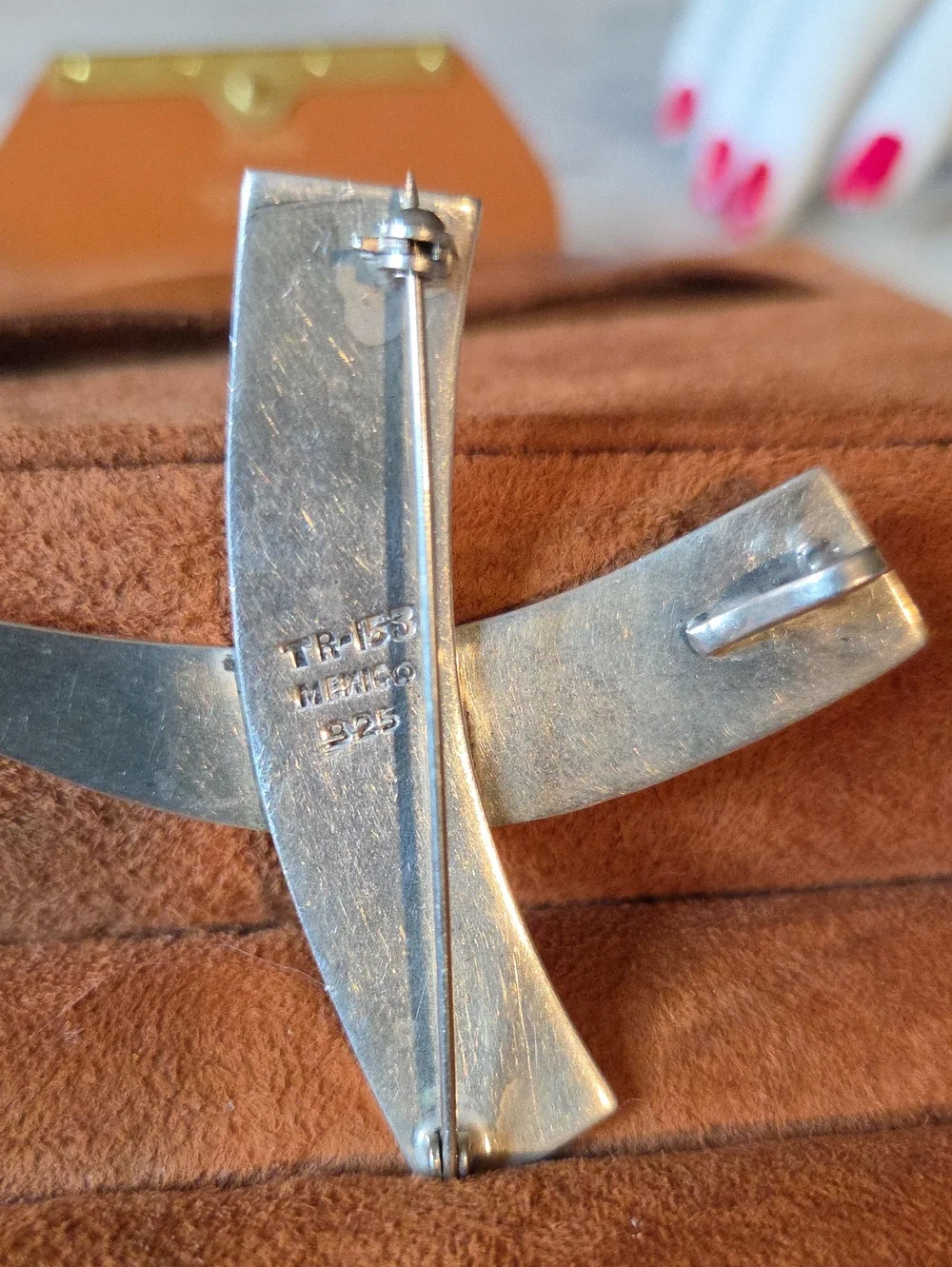 Sterling Silver .925 X-Shaped Brooch / Pendant Mexico